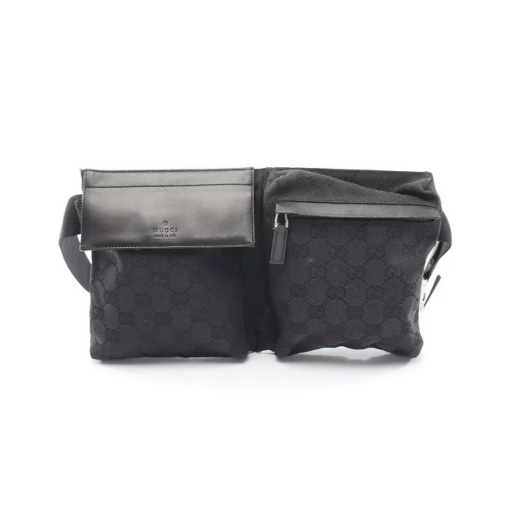 Gucci GG Canvas Waist Belt Bag Body Leather Black